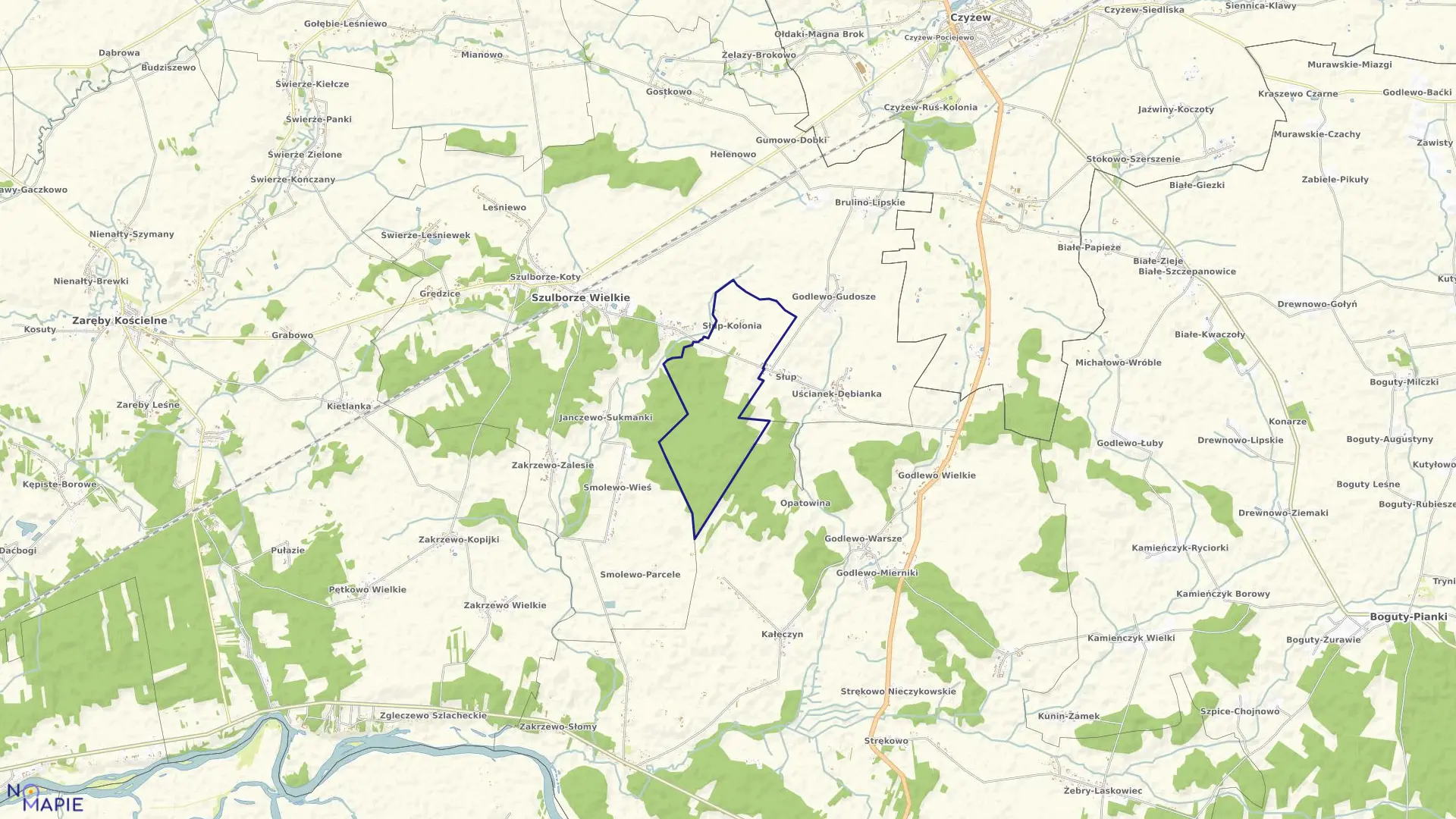 Mapa obrębu Słup-Kolonia w gminie Szulborze Wielkie