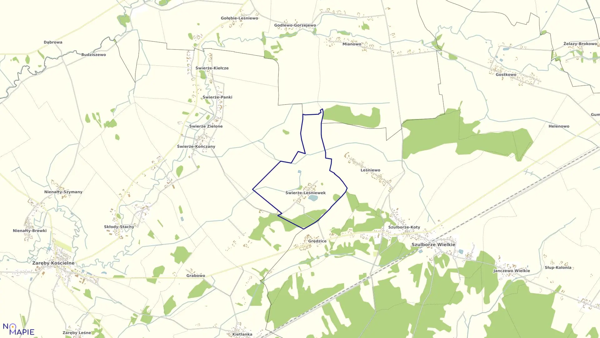 Mapa obrębu Świerże-Leśniewek w gminie Szulborze Wielkie