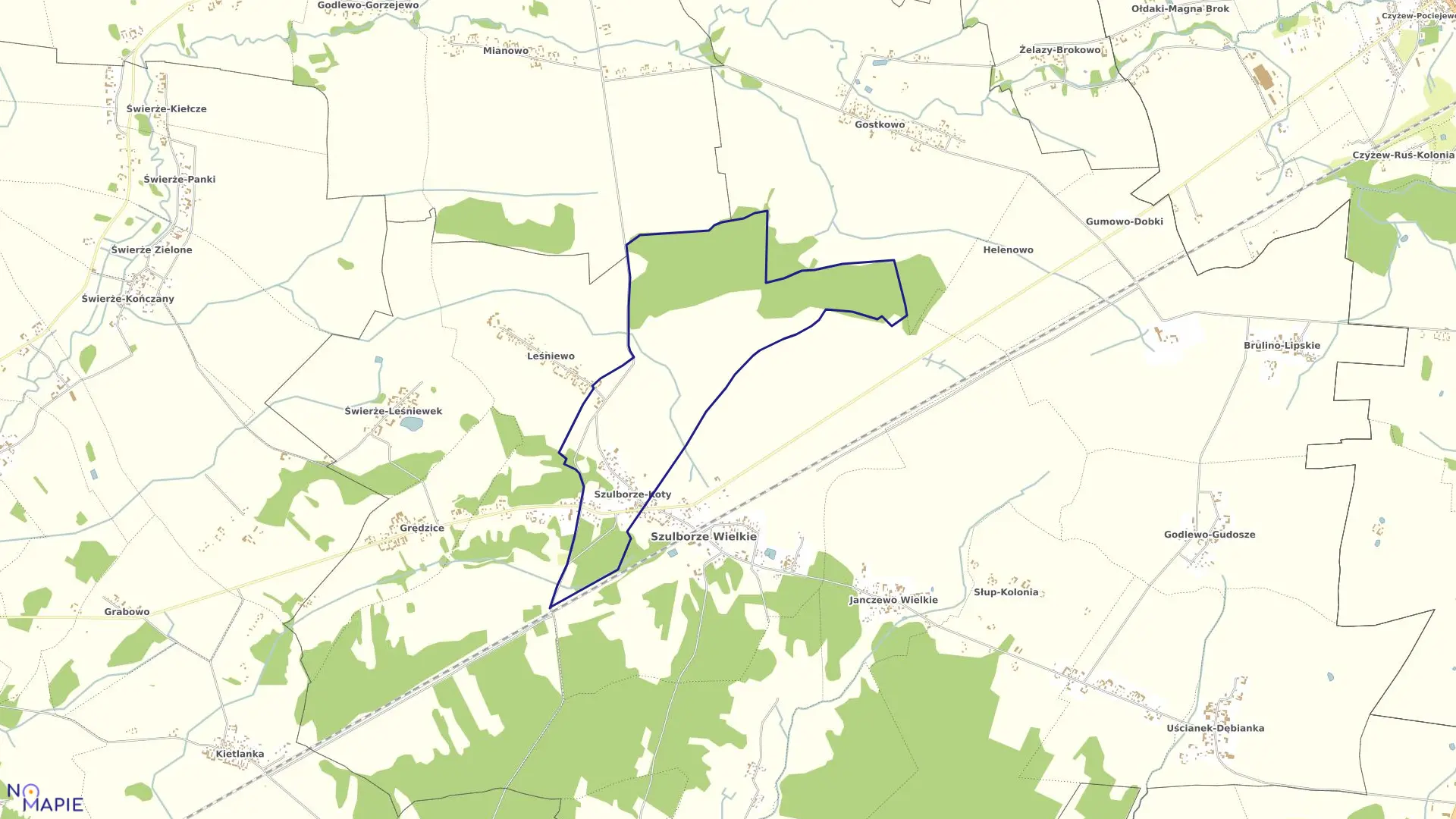 Mapa obrębu Szulborze-Koty w gminie Szulborze Wielkie